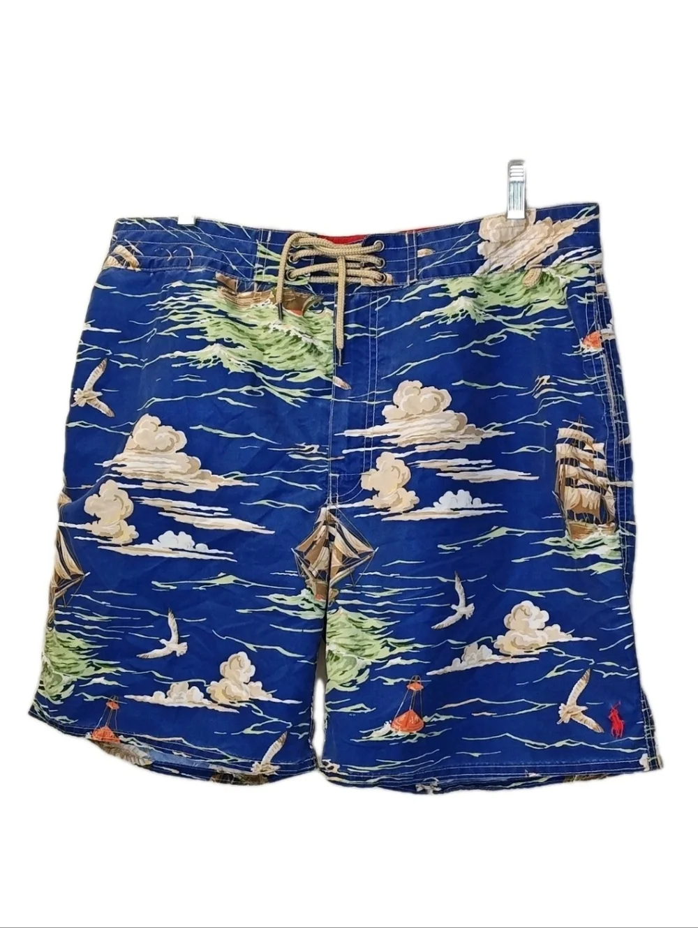 Polo Ralph Lauren Swimwear Resort Boardshorts Men 36/7 Blue Nautical Ships Birds